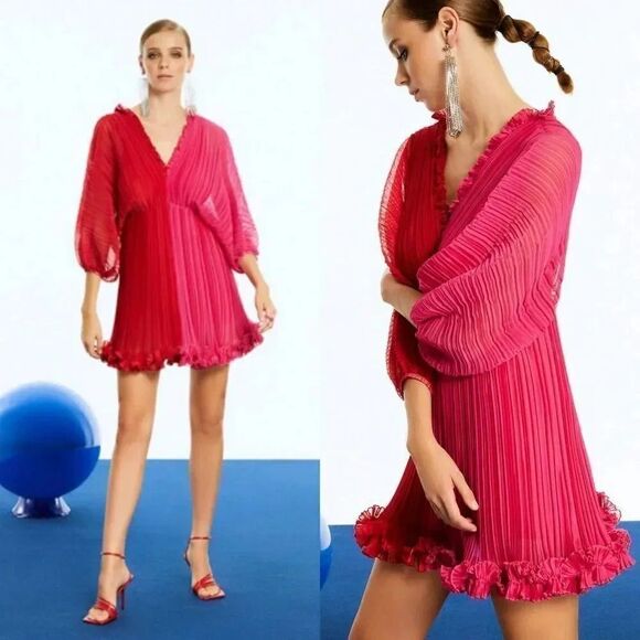 Nocturne Batwing Sleeve Pleated Mini Dress 42, L NWT - Picture 2 of 10